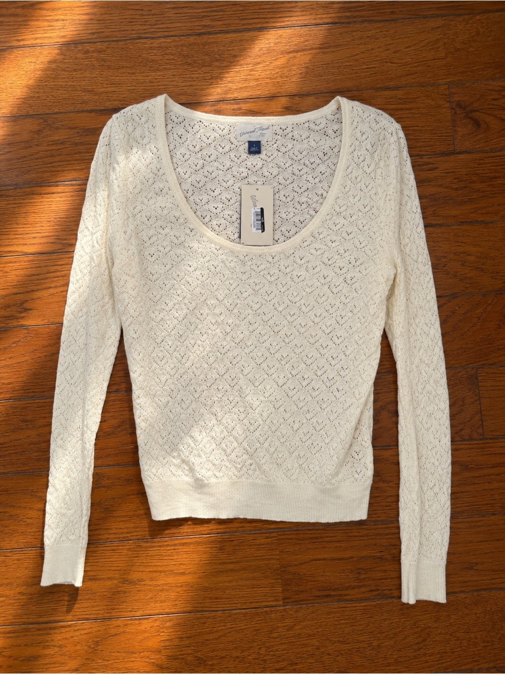Universal Thread Cream Openwork Scoopneck Sweater